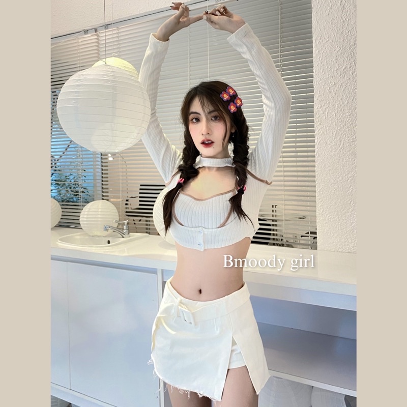 ✨Áo Croptop tay dài “BOMY” ——— Set áo gồm 2 áo.