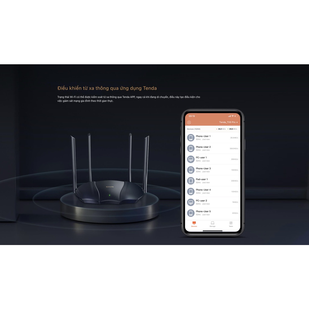 Bộ phát Wifi 6 Tenda TX9 Pro AX3000 - Router Wifi 6 Băng tần kép tốc độ 3000Mbps - Hàng Chính Hãng Tenda VN, BH 3 Năm