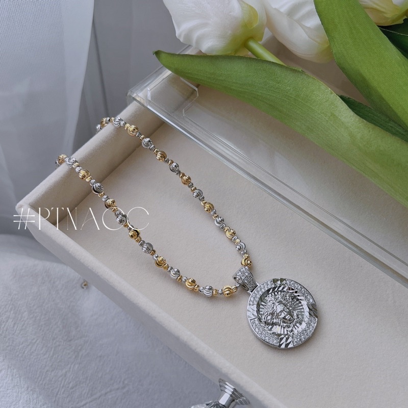 Dây chuyền, vòng cổ bi xi 2 màu trắng vàng phối mặt thương hiệu cá tính .PTNACC.
