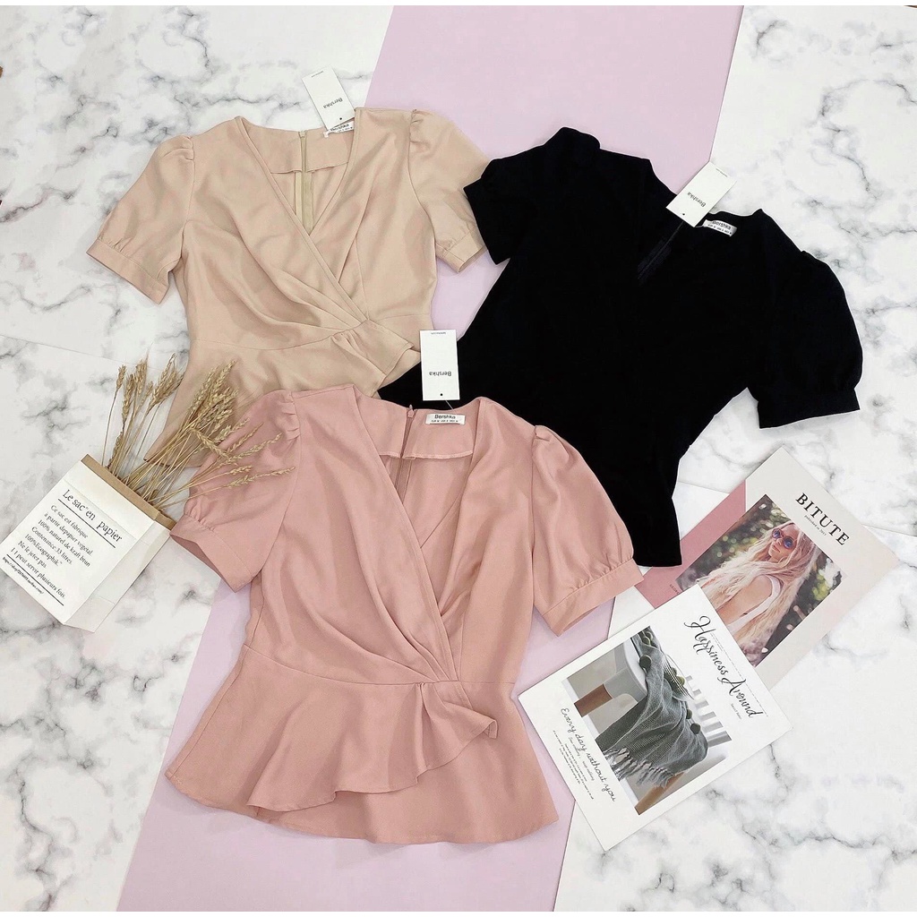 Áo Sơ Mi Nữ BERSHKA Nhún Eo Peplum VNXK