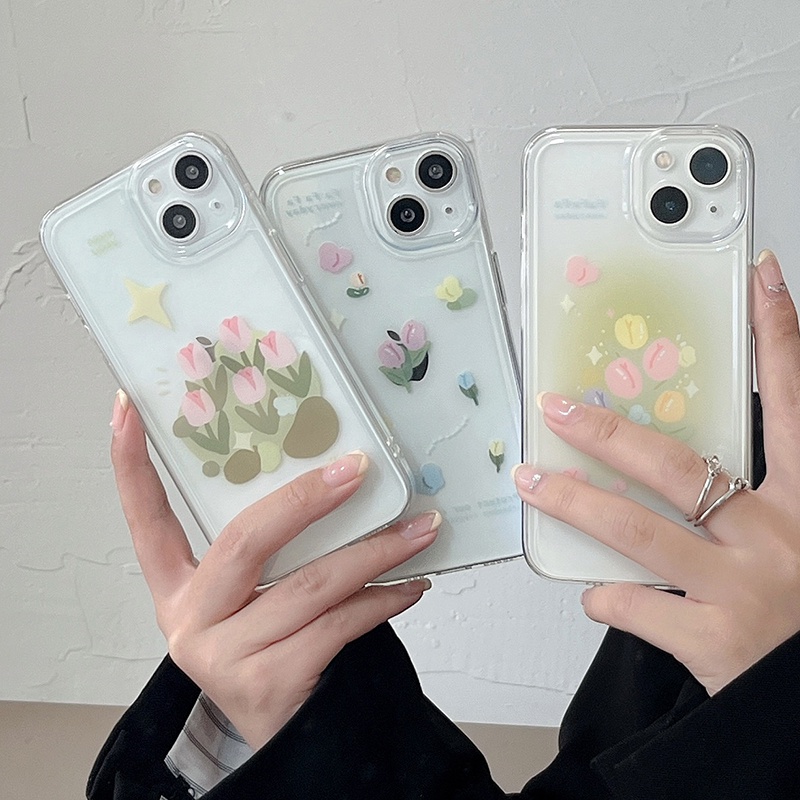 VIVO Ốp Điện Thoại Trong Suốt Họa Tiết Hoa Tulip Cho iPhone 13 Pro Max 12 11 Pro Max X XR XS Max 8 7 Plus SE 2020