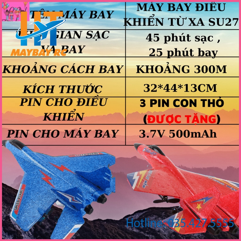 Đồ chơi Mô hình Máy bay điều khiển từ xa SU-27, Chất liệu xốp định hình EPP siêu bền, kháng nước, chống va đập