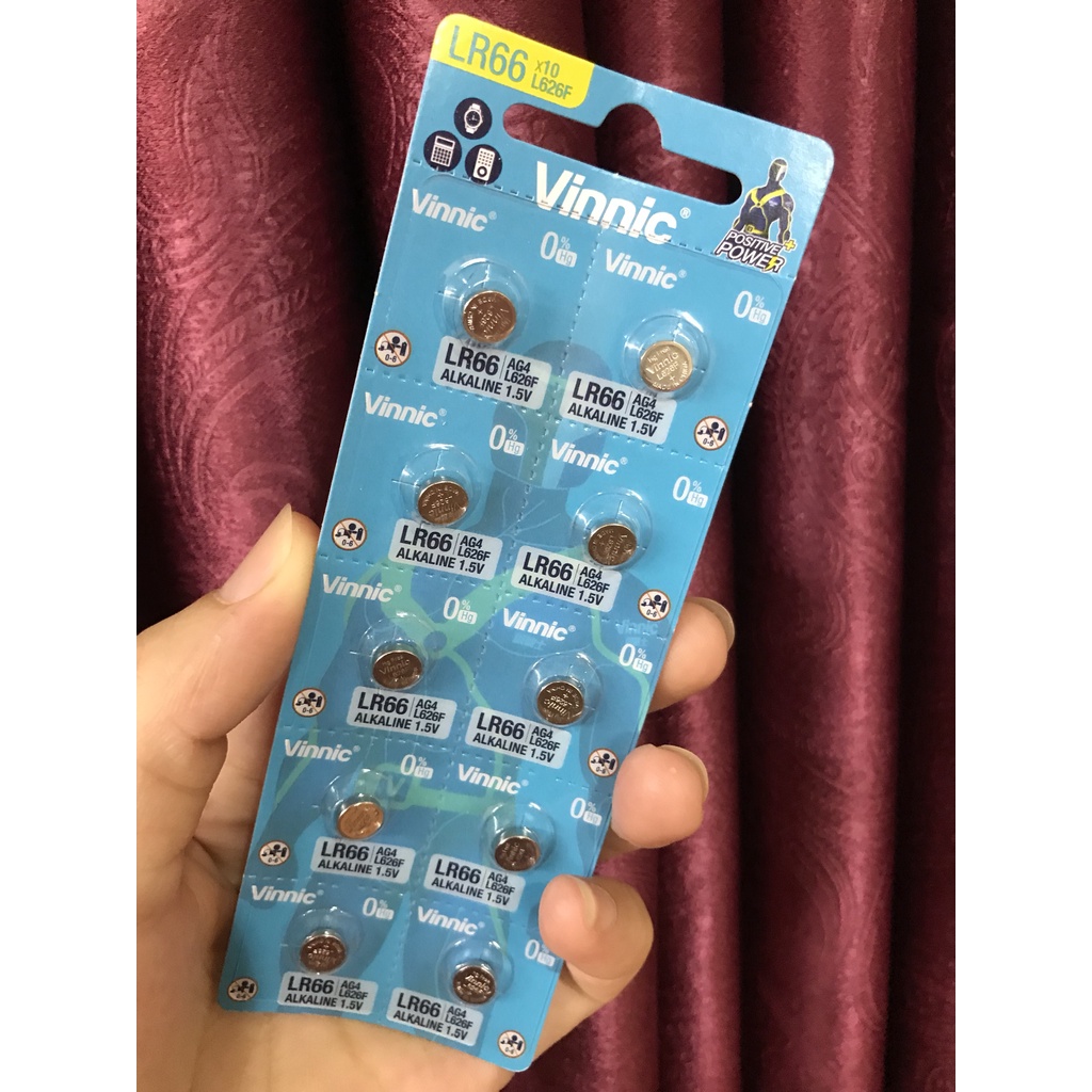 Vỉ 10 viên pin Vinnic L626F LR66 AG4 SR626SW, 626,377 chính hãng
