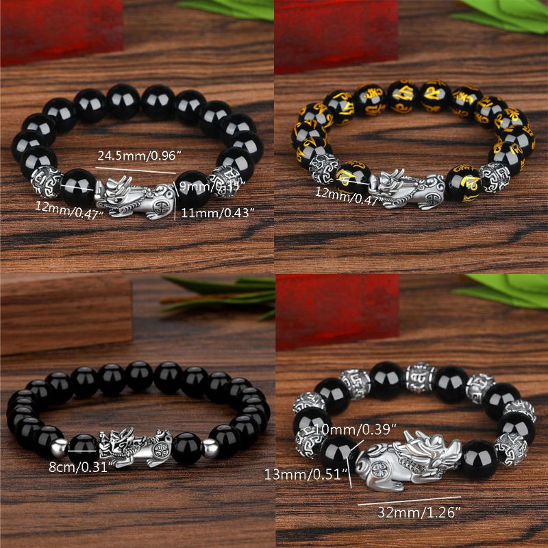 Vòng Tay Chuỗi Hạt Đá Obsidian Màu Đen Thanh Lịch Cho Nam