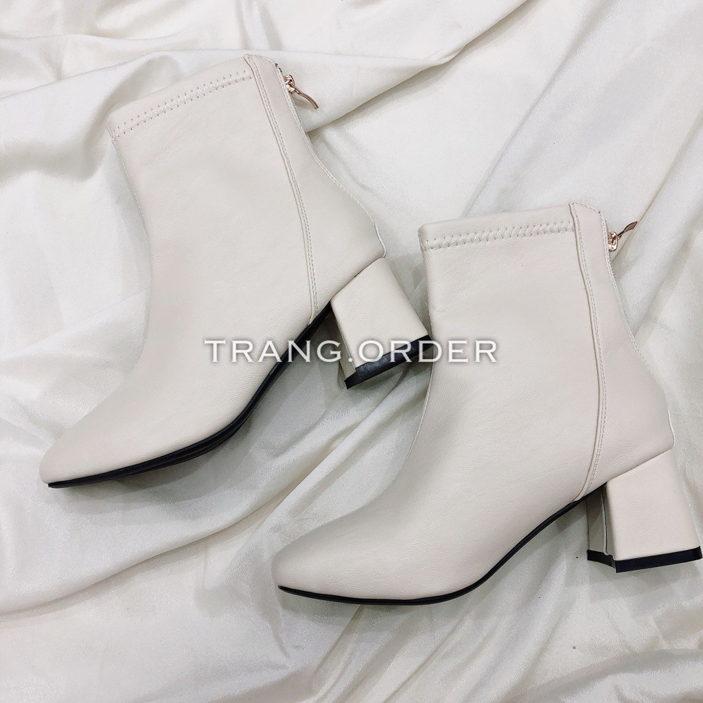 Giầy boot mũi vuông cao gót