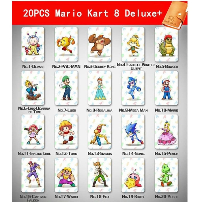 1 Bộ 20 Thẻ Chơi Game Mario Kart 8 Deluxe Nintendo Switch Amiibo Nfc