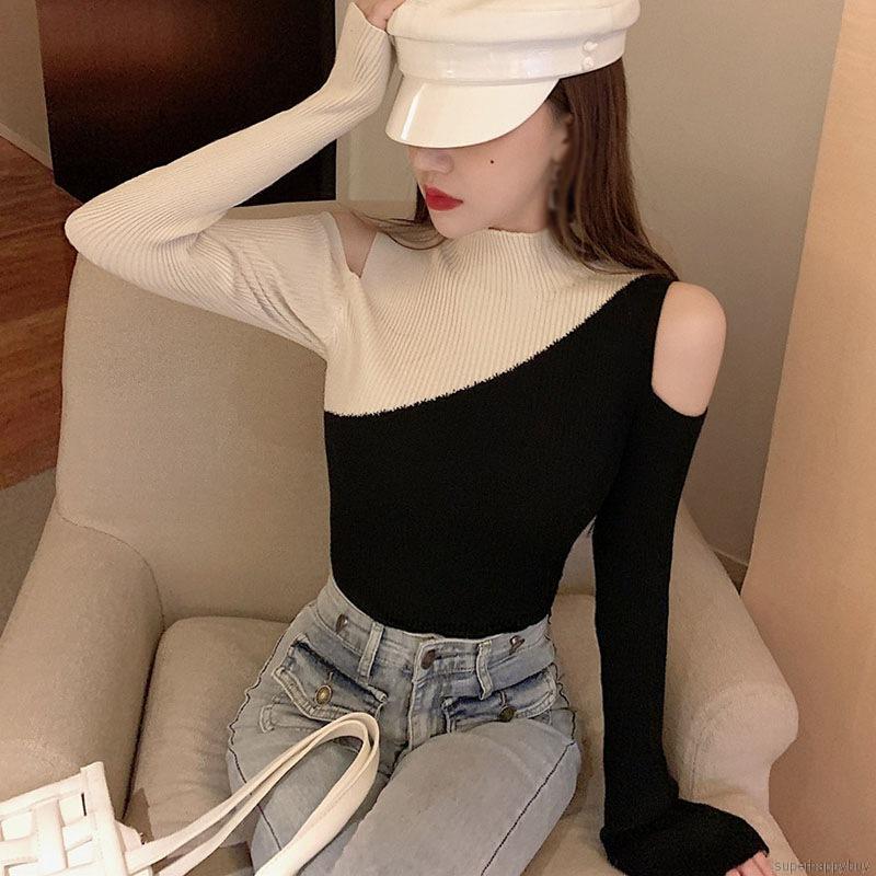 Áo Sweater Dệt Kim Tay Dài Thiết Kế Trễ Vai Quyến Rũ | BigBuy360 - bigbuy360.vn