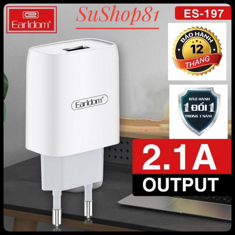 Sạc bộ EARLDOM ES-197 chính hãng, hỗ trợ sạc nhanh 2.1A