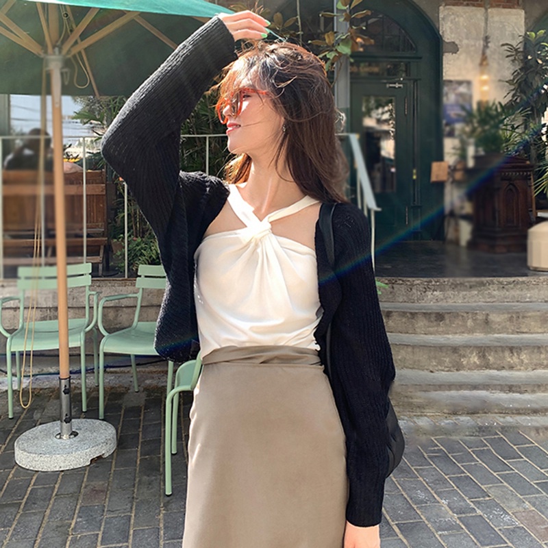 Áo Cardigan Dệt Kim Tay Dài Màu Sắc Đơn Giản Phong Cách Hàn Quốc