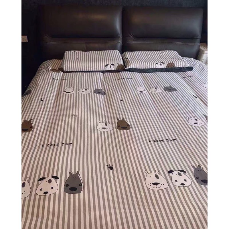 Set Chăn Ga Ba Mặt Cún Con Kẻ Xám Cotton Poly Siêu Đáng Yêu Hàng Chuẩn Xuất Nhật