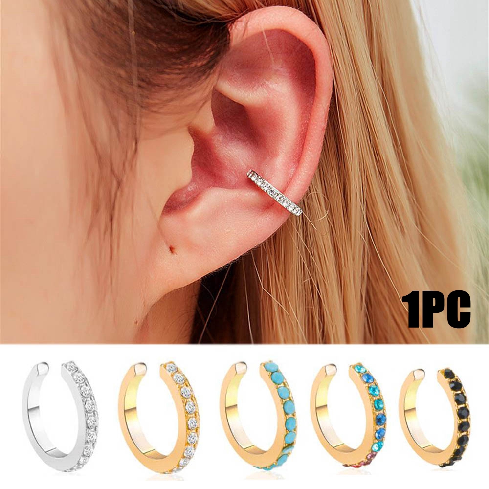 Khuyên kẹp vành tai đính đá ngọc lam thời trang sành điệu