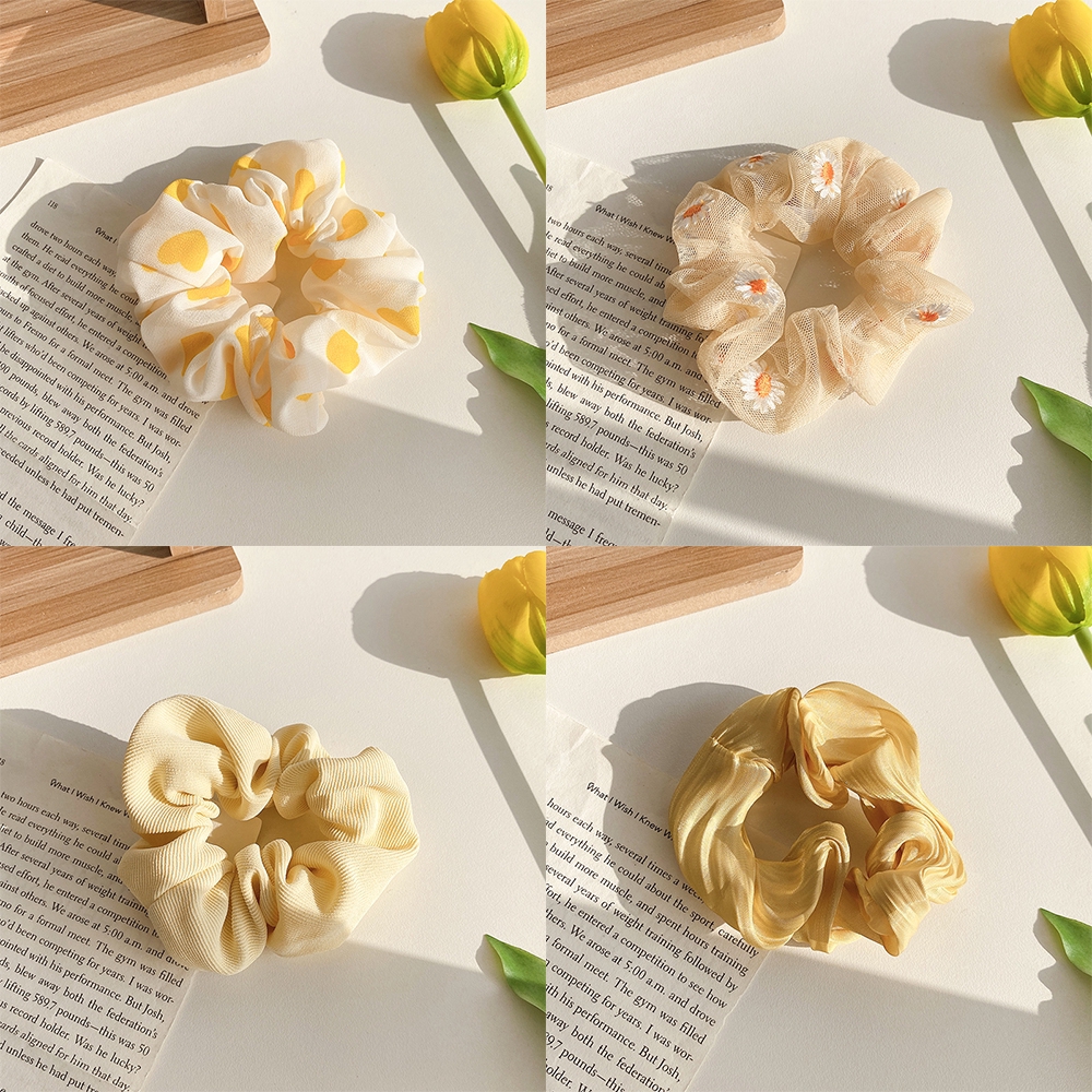 Màu Vàng Scrunchies Hoa Cúc Bươm Voan Cột Tóc Scrunchie Con Gái Chun Buộc Tóc Phụ Kiện Tóc | WebRaoVat - webraovat.net.vn