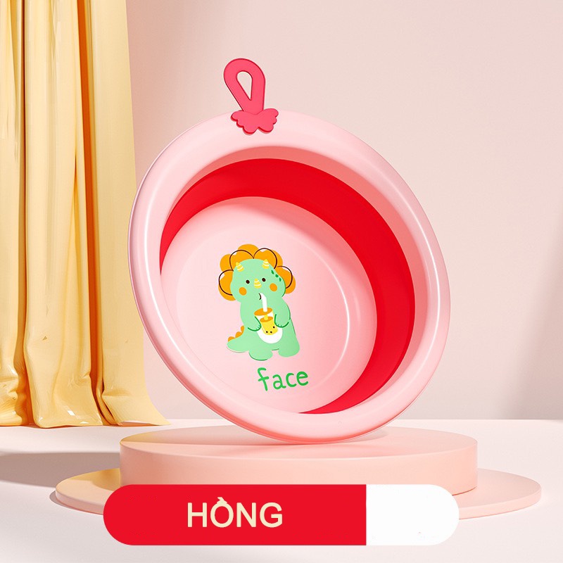 Chậu rửa mặt gấp gọn cho bé, thau tắm đa năng treo tường hình khủng long đáng yêu