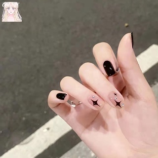 [Hàng mới về] Set 24 móng tay giả màu đen họa tiết ngôi sao thời trang sành điệu cho nữ