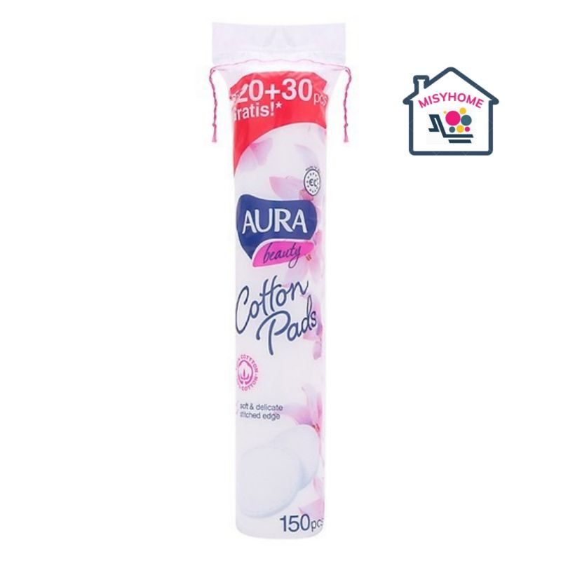 Bông tẩy trang Aura Beauty Cotton Pads 150 miếng chính hãng mềm mịn có gợn sóng dễ tẩy sạch