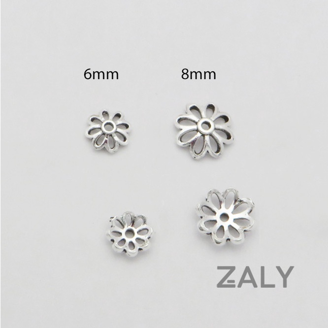 Charm bạc đế ốp hạt, đài 8 cánh hoa CC11 zaly - Bạc S925