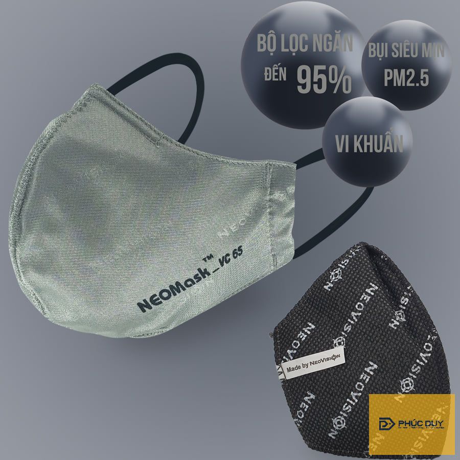 Khẩu trang NEOMASK  than hoạt tính  VC65 đeo tai xám THỜI THƯỢNG