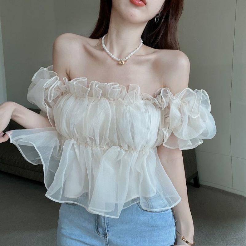 [MURIOKI] Áo Thun Tay Ngắn Phồng Cổ Vuông Phong Cách Hàn Quốc Thời Trang Mới 2022 Dành Cho Bạn Nữ