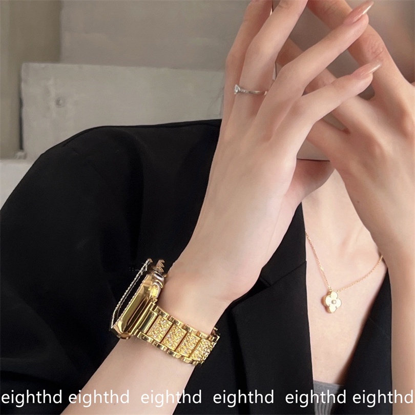 Toàn Bộ Dây Đeo Thay Thế Bằng Kim Loại Đính Kim Cương Giả Cho Đồng Hồ Apple Watch Series Ultra 8 7 6 SE 5 4 3 2 1 49mm 41mm 45mm 44mm 40mm 42mm 38mm