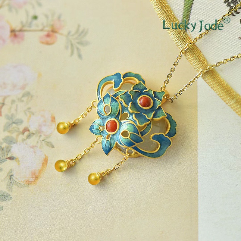 Vòng cổ Mạ Bạc 925 Đính Ngọc Bích Phong Cách Vintage
