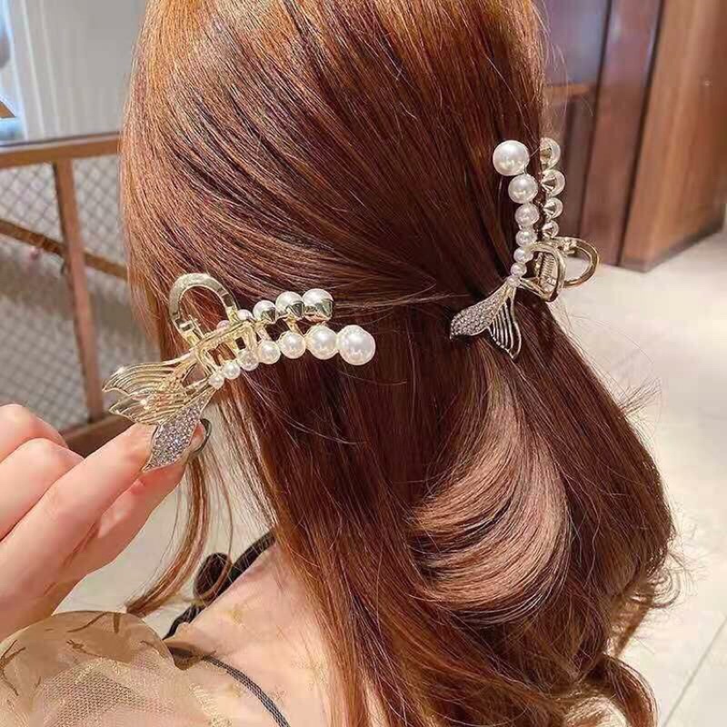 Kẹp tóc càng cua đính đá phong cách Hàn Quốc hình đuôi cá