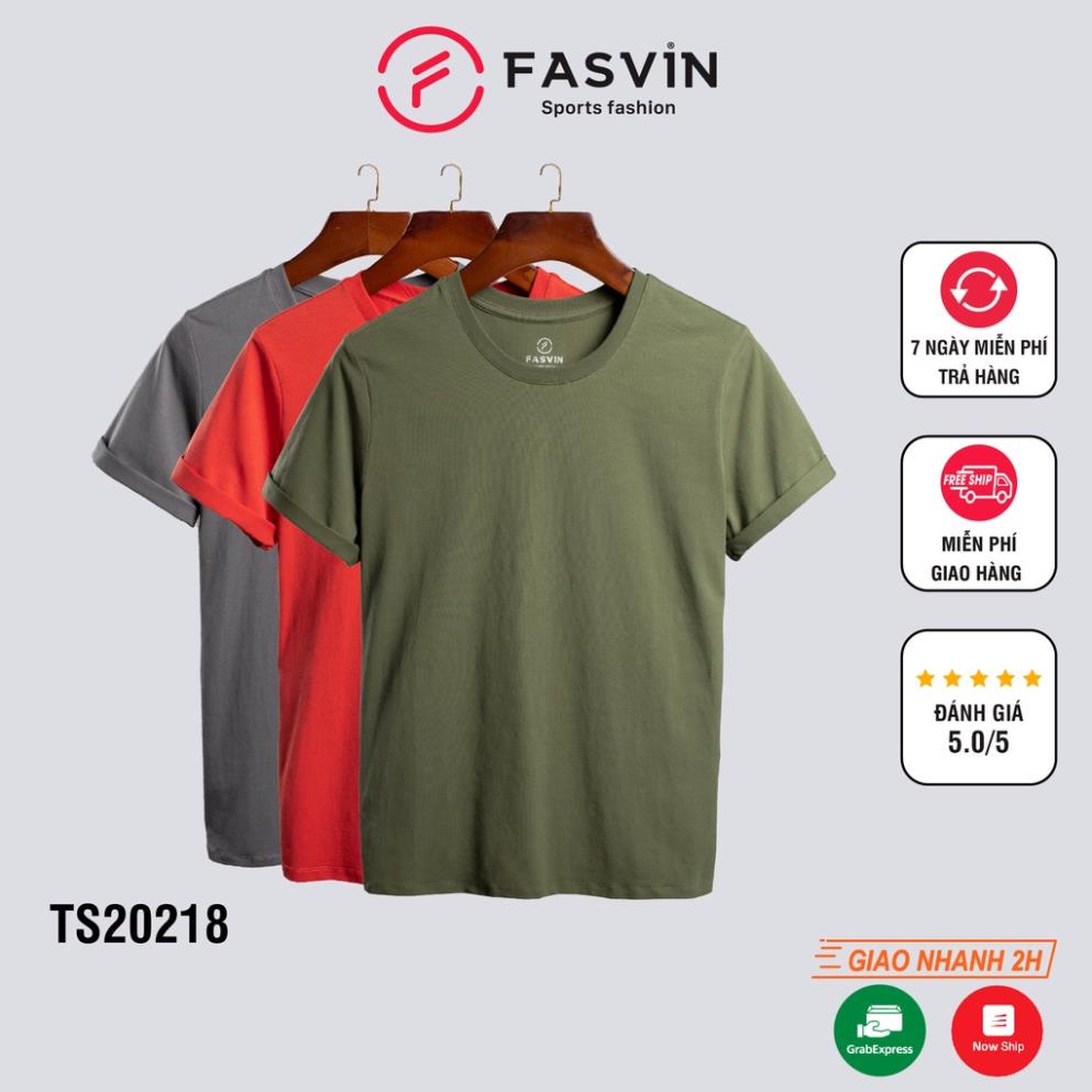 Áo phông nam cổ tròn tay ngắn Fasvin chất cotton cao cấp mềm mát co giãn dáng gọn TS20218.1.HN - Hàng nhập khẩu !