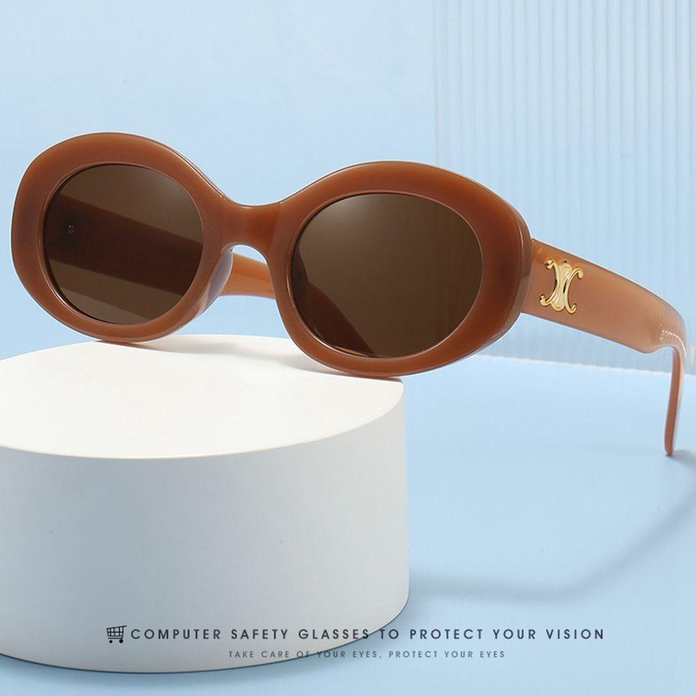 Kính Mát Gọng Oval Kim Loại Chống Tia UV Phong Cách Đường Phố Hàn Quốc