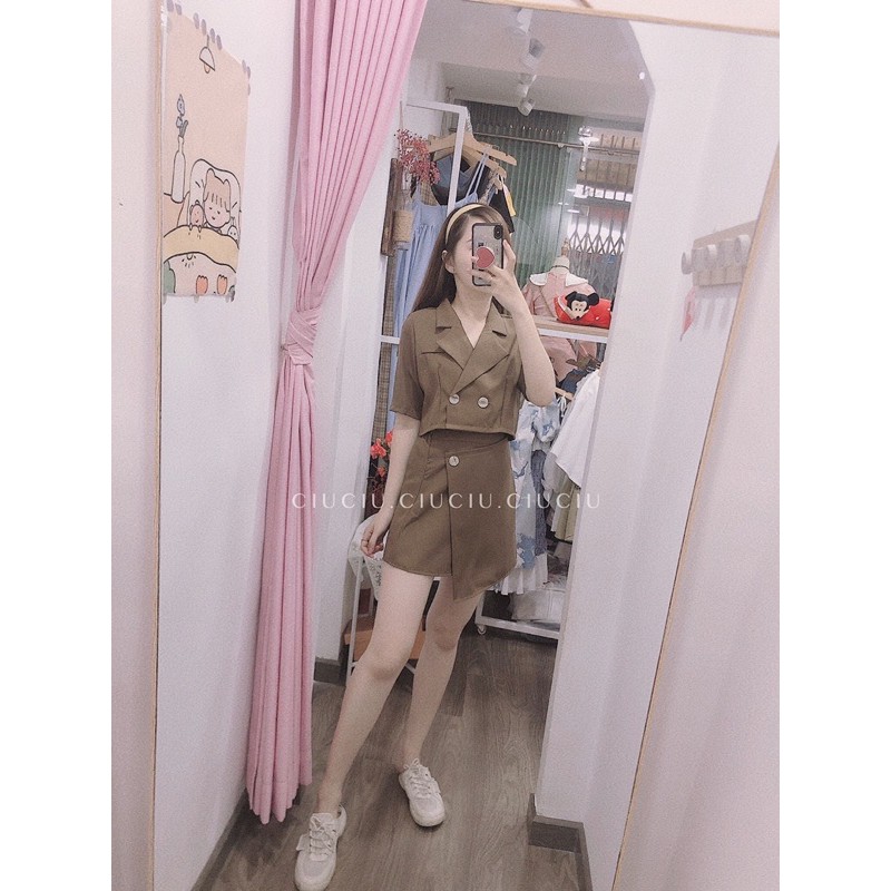 🖤🖤Set Áo Croptop Cổ Vest + Quần Giả Váy Vạt Chéo😘😘