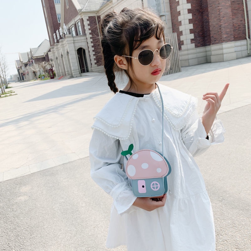 Túi đeo chéo trẻ em túi đeo chéo mới túi bé gái túi đeo chéo hình nấm dễ thương túi bé trai và bé gái
