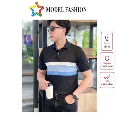 Áo thun polo HOKO nam cao cấp tay ngắn ĐEN PHỐI SỌC NGANG trẻ trung lịch lãm chất cotton thoáng mát Model Fashion