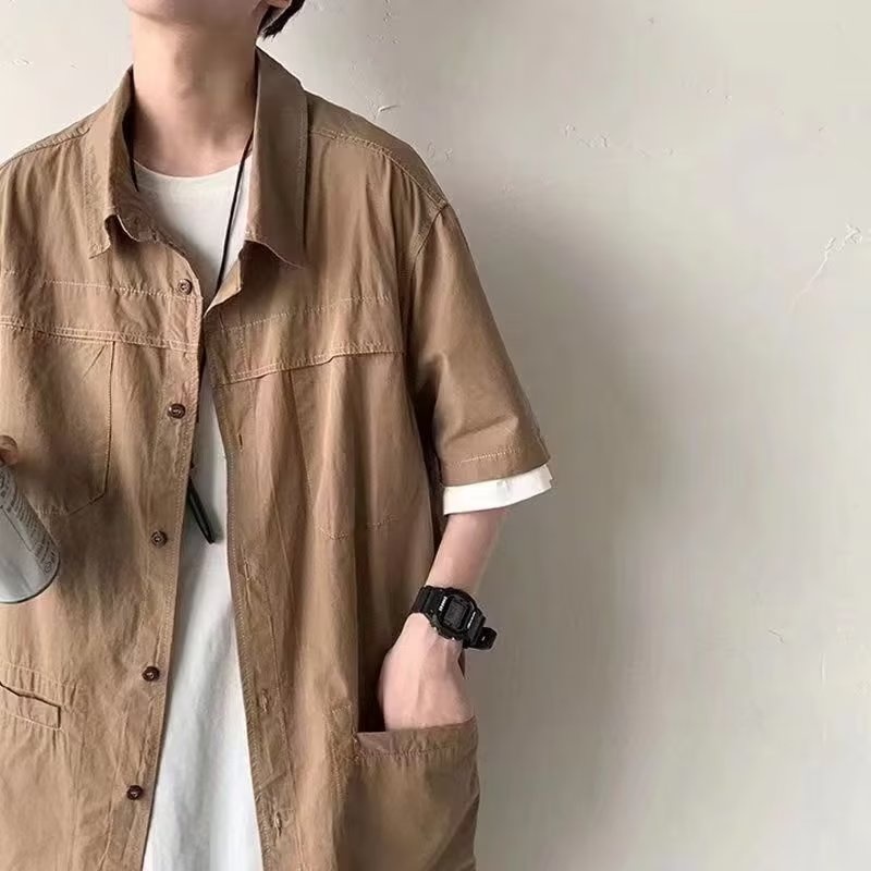 ✦AFFLIGA✦ Áo Sơ Mi Ngắn Tay Dáng Rộng Thời Trang Mùa Hè Phong Cách Retro Dành Cho Nam