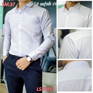 [CHỐNG NHĂN] Áo Sơ Mi Nam Dài Tay, Vải Lụa Thái, Trơn