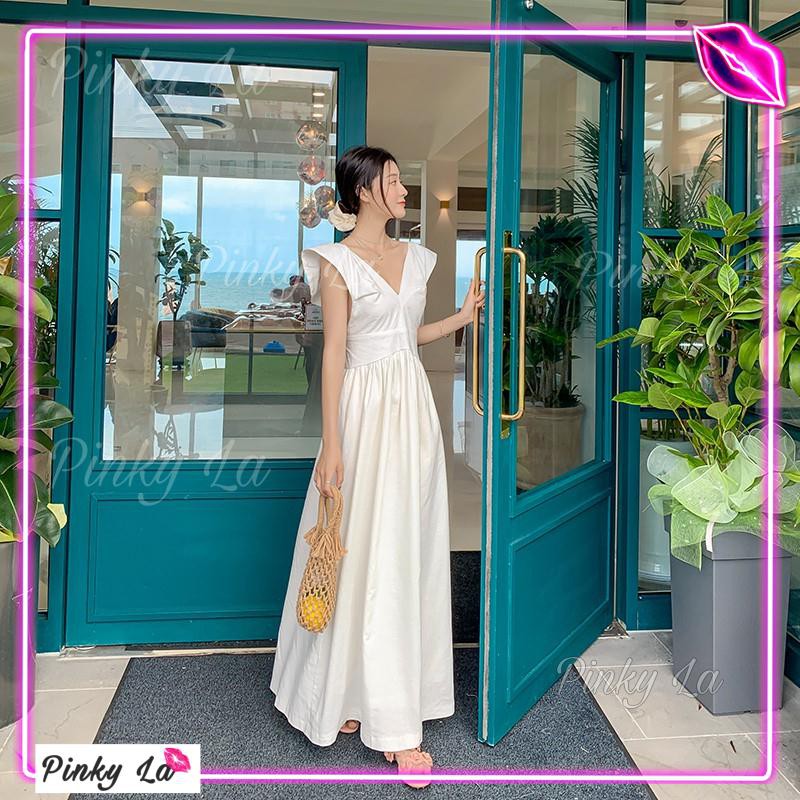 Đầm maxi trắng hở lưng
