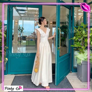 Đầm maxi trắng hở lưng