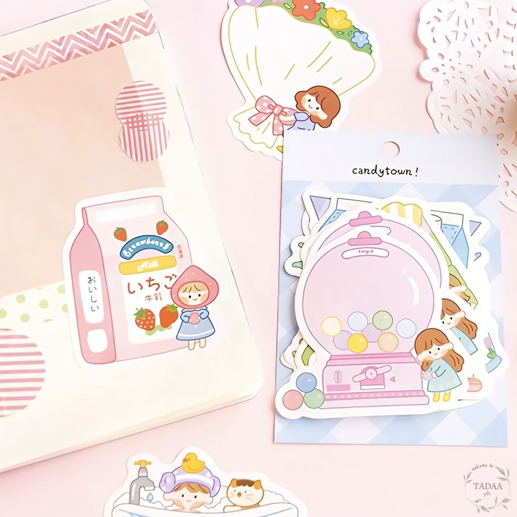 Set 25 giấy trang trí cute dễ thương hình kẹo, kem, trà sữa, yagurt dùng để dán sổ tay DIY, nhật ký, bullet journal