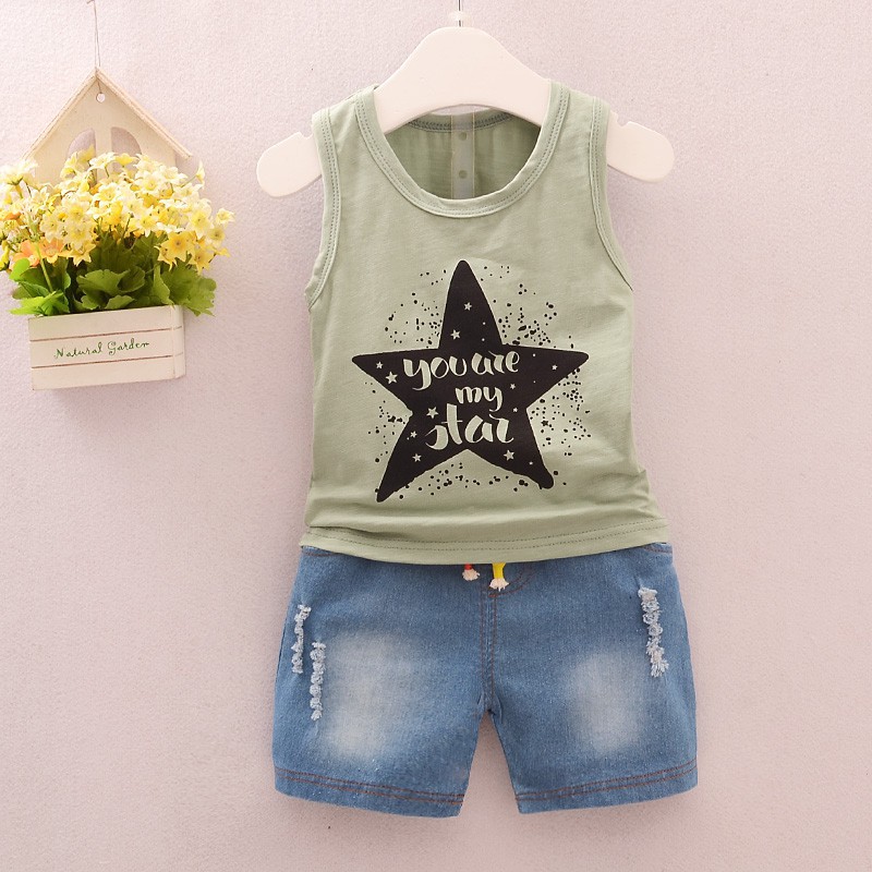 Bộ áo thun sát nách + quần jean denim cho bé trai (0-4 tuổi)