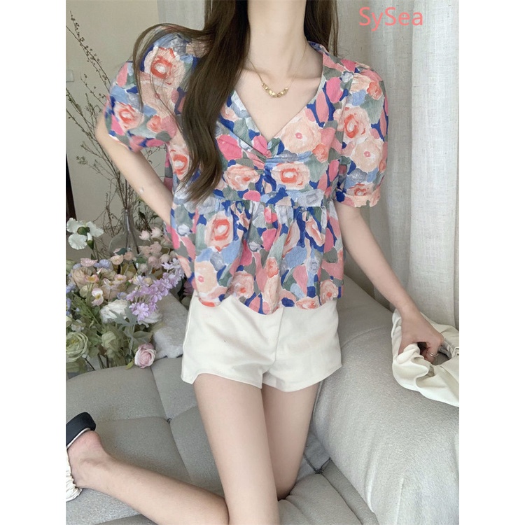 Áo Sơ Mi Cổ Chữ V In Hoa Thời Trang Mùa Hè Dành Cho Nữ