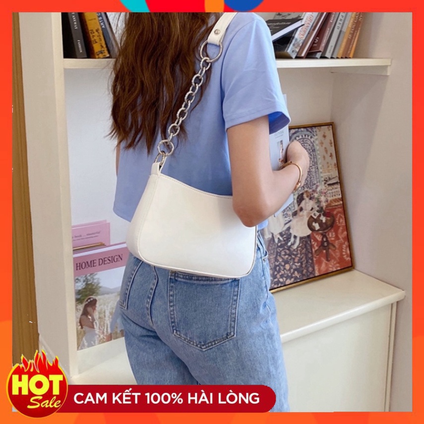 TÚI XÁCH NỮ ĐEO VAI KẸP NÁCH DA TRƠN DÂY DA KÈM XÍCH TRẮNG SIÊU HOT.