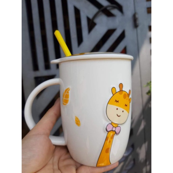Cốc sứ có quai có nắp tặng kèm thìa dùng uống cafe trà,...chất sứ cao cấp hàng đẹp giá rẻ