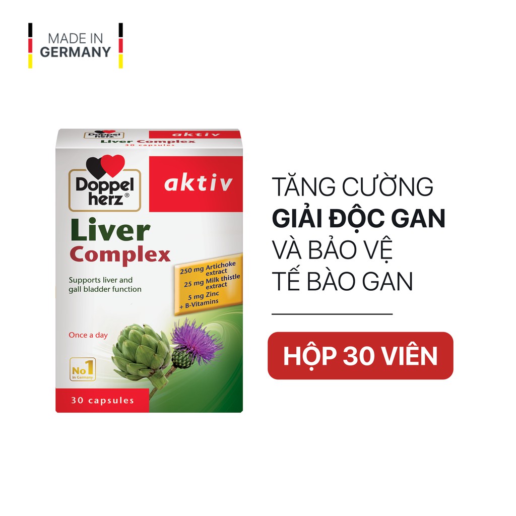 [TPCN Nhập Khẩu] Viên uống hỗ trợ giải độc gan, hạ men gan Doppelherz Aktiv Liver Complex (Hộp 30 viên) (30 viên)