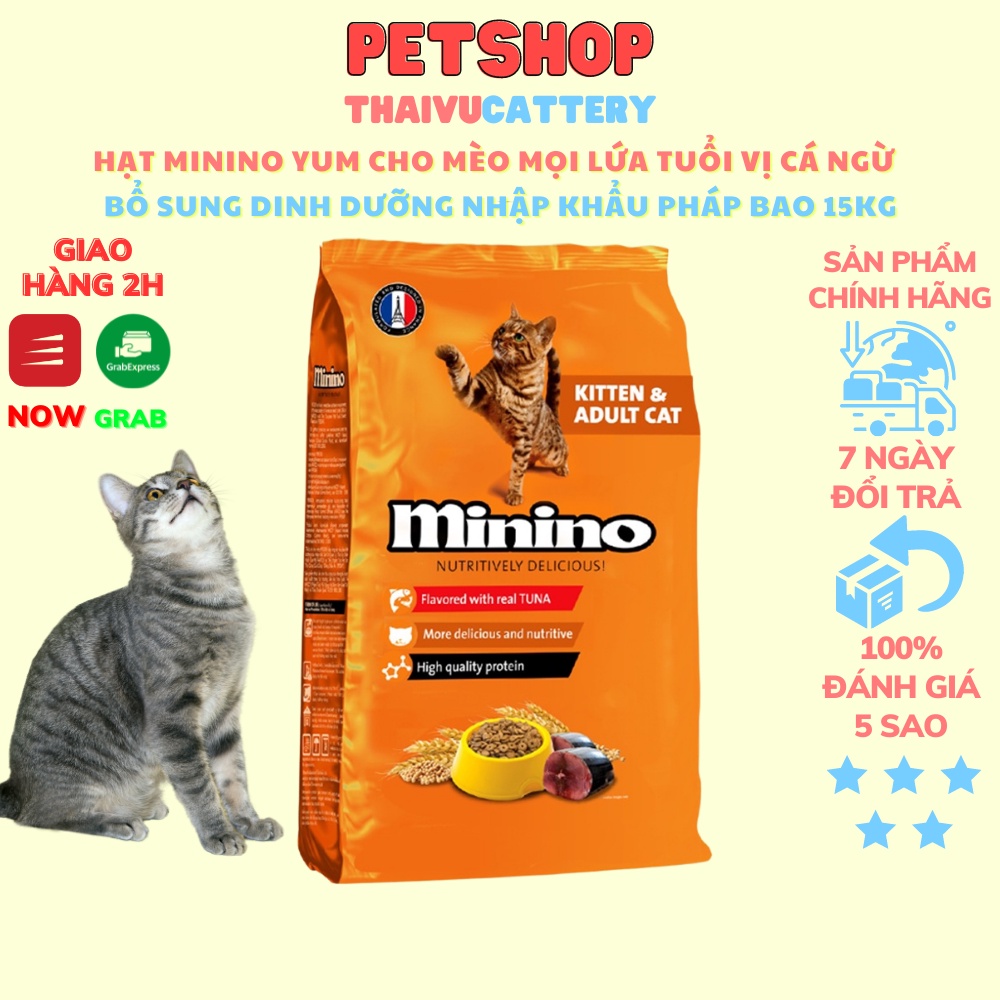 Thức Ăn Hạt Khô Minino Vị Cá Ngừ Cho Mèo Mọi Lứa Tuổi Bao 15Kg