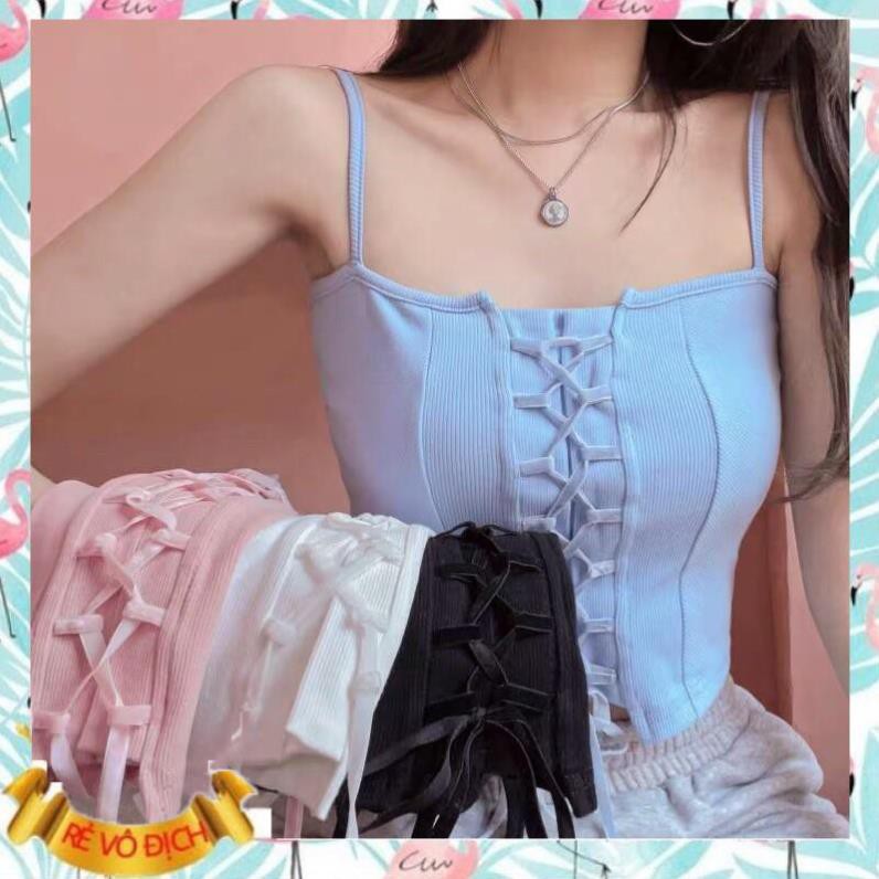 SIÊU RẺ áo 2 hai dây len gân đan dây nơ nữ ngắm crotop