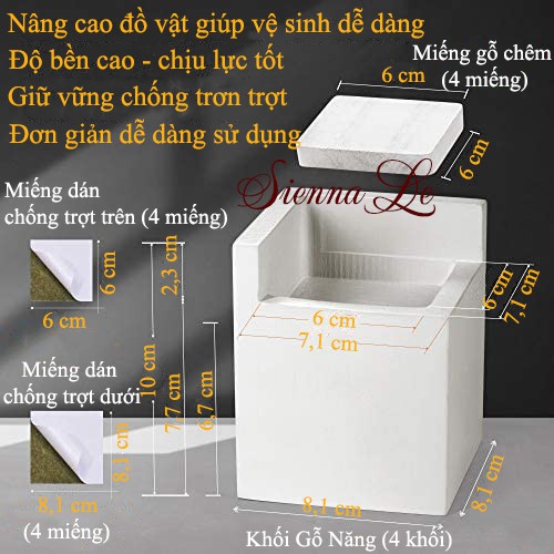 Sienna Le (BỘ 4 CÁI) BỘ GỖ NÂNG CHÂN BÀN GHẾ TỦ GIƯỜNG NỘI THẤT - NÂNG CAO TỪ 6,7 cm ĐẾN 7,7 cm