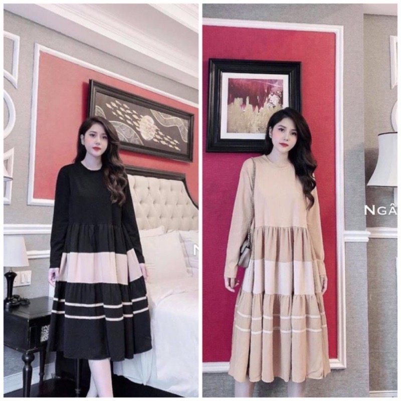 Váy Bầu Thu đông thời trang, chất cotton siêu mềm mịn, form suông trẻ trung thoải mái cho mẹ VD05