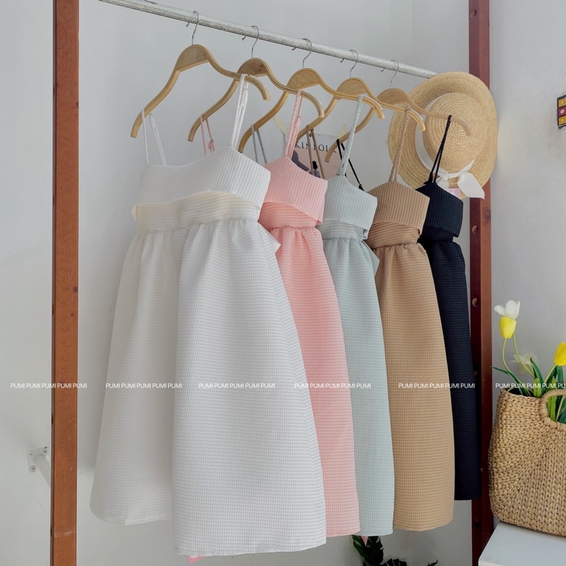 Đầm BBD 2s nơ lưng có mút ngực kéo khoá sau 2 màu freesize Pumi