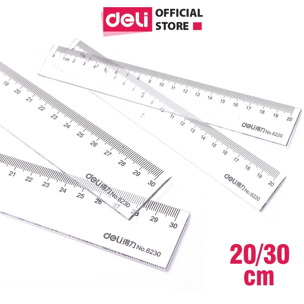 Thước kẻ Deli trong suốt - 20/30cm - 1 chiếc - Phù hợp với học sinh, văn phòng - E6220/ E6230