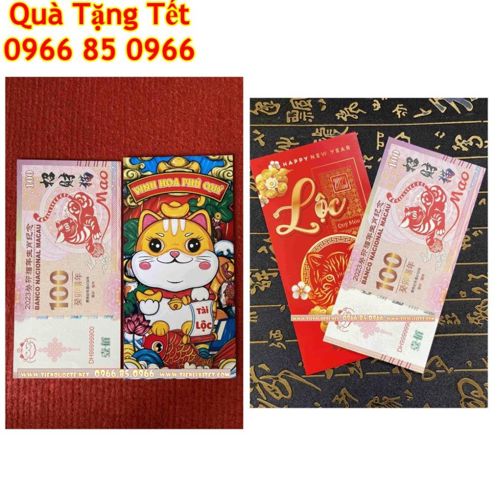 [GIẢM GIÁ] Lì xì tết Tờ Tiền 100 Macao may mắn hình con mèo 2023 - Combo 2 tờ, tặng kèm bao đỏ