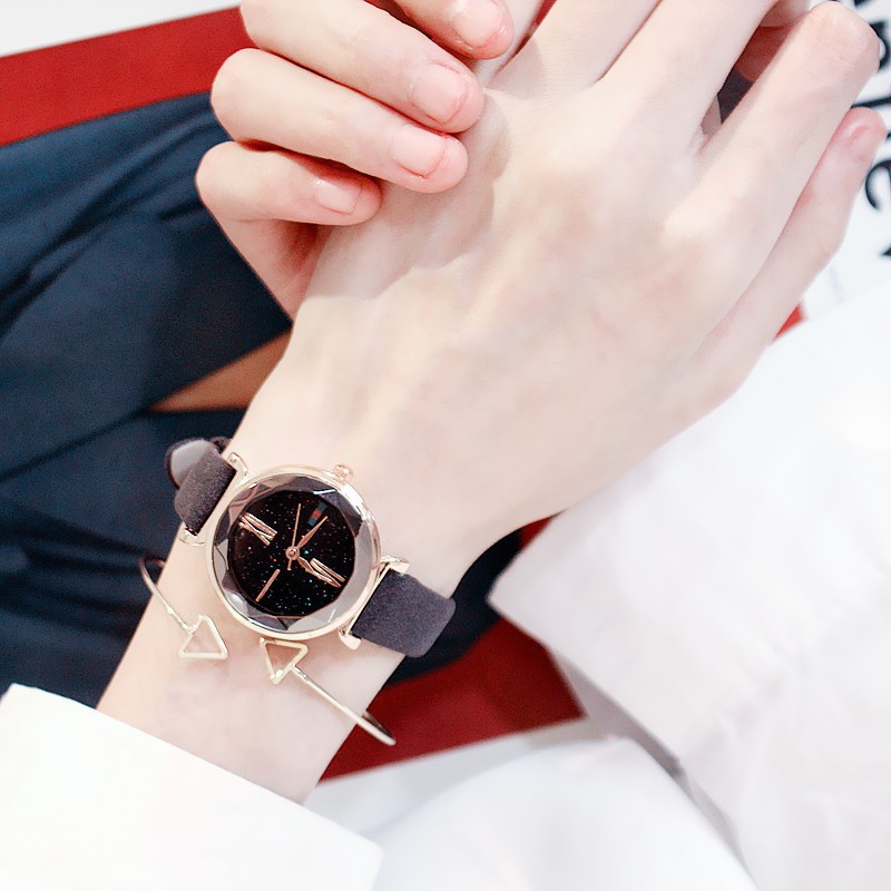 Đồng hồ nữ 1102 dây da lộn mặt tròn 3D | BigBuy360 - bigbuy360.vn