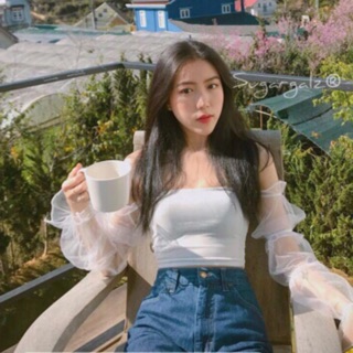 Áo croptop trễ vai tay voan trong - by SugarG