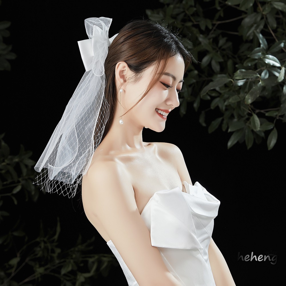 Kẹp Tóc Nơ Ngắn Đính Ngọc Trai Sang Trọng Cho Đám Cưới